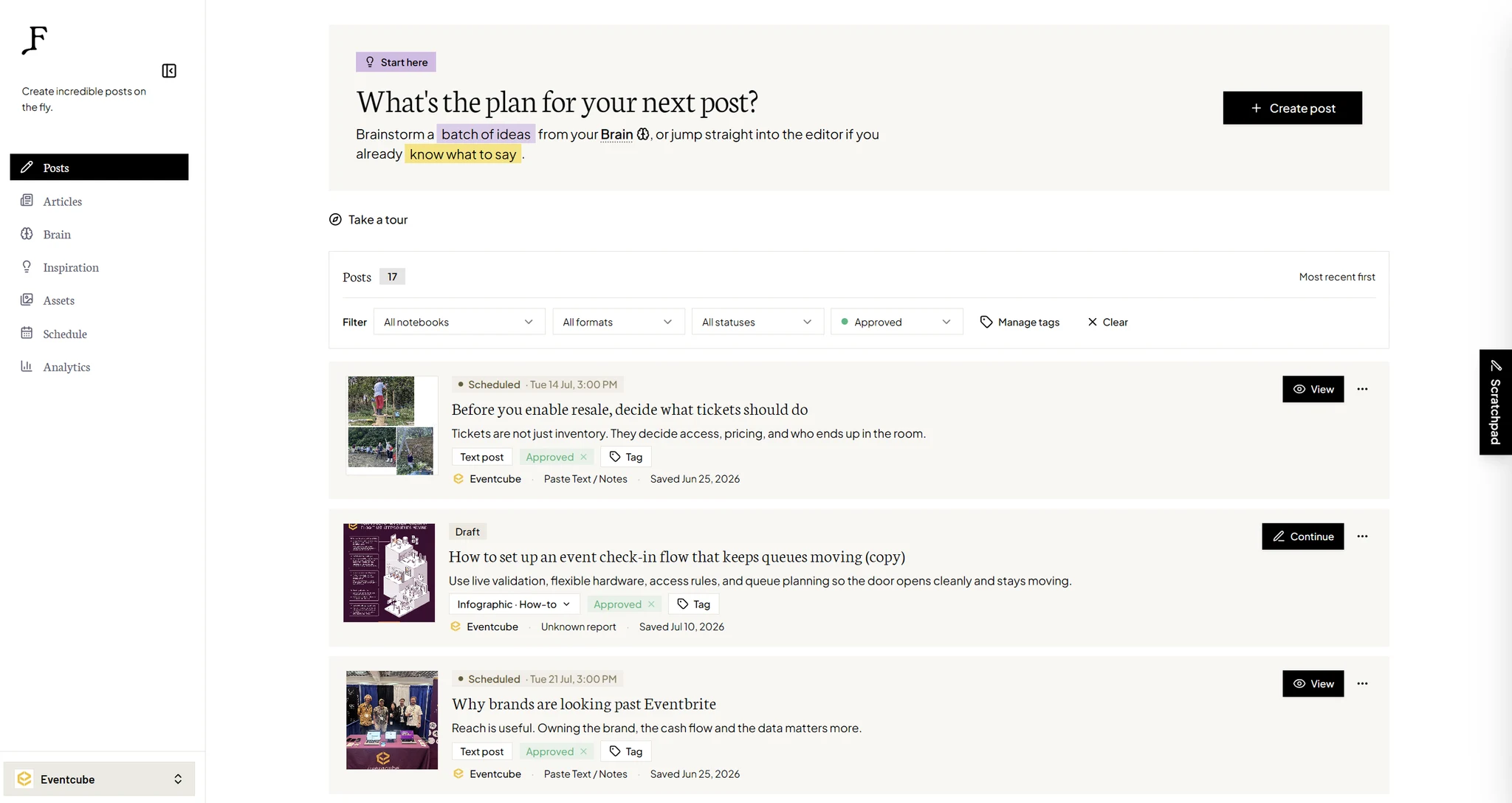 The Flypost content dashboard